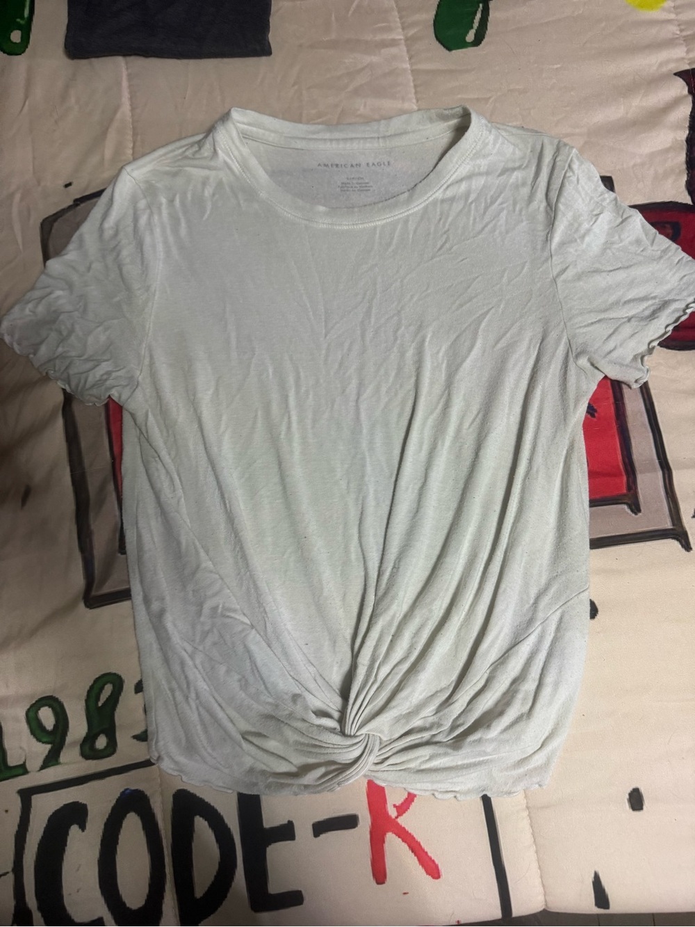 American Eagle Outfitters Light Mint Twist-Front Short Sleeve Tee